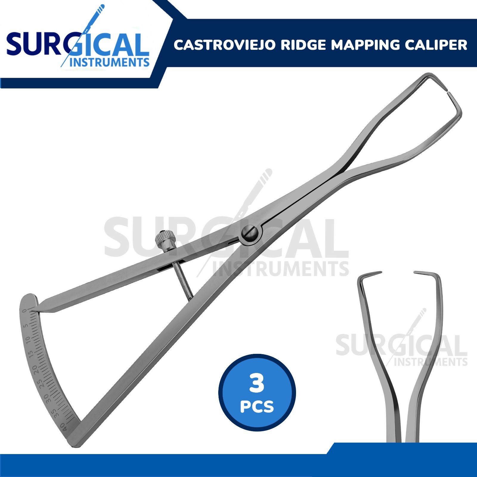 3 Piece Set of Castroviejo Ridge Mapping Caliper 6″ Implant Dental German Grade