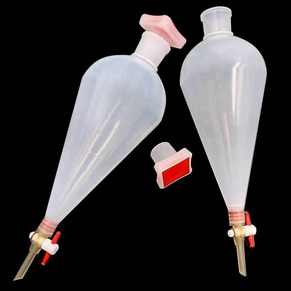 125-1000ml Plastic Separatory Funnel, PTFE Stopcock, Lab Chem Supplies