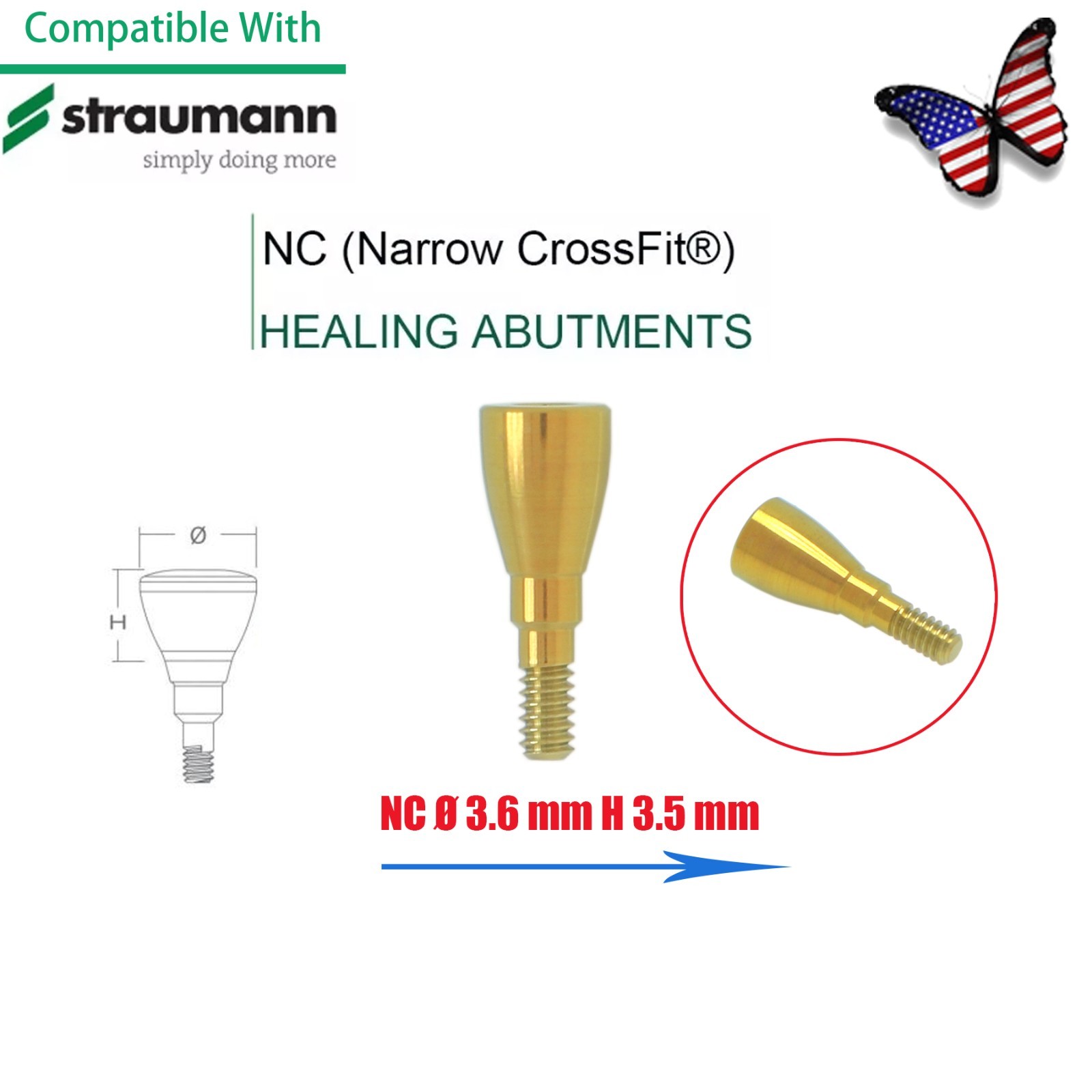 US Dental Mini Healing Abutment Cap/Closure Cover Screw Straumann Fit Bone Level