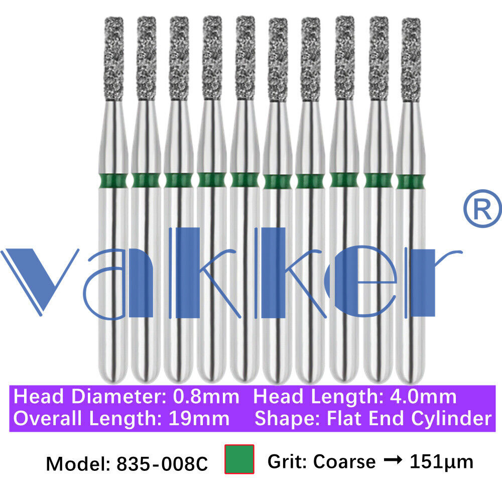 10pc Vakker Dental FG Diamond Burs Flat/Round End Cylinder Polishing Bur 835 838