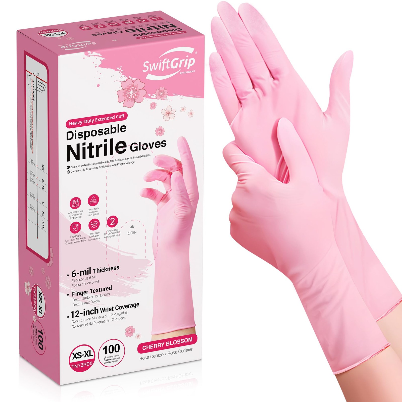 SwiftGrip Nitrile Dishwashing Gloves, 12in, 6~mil, Small, Box of 100