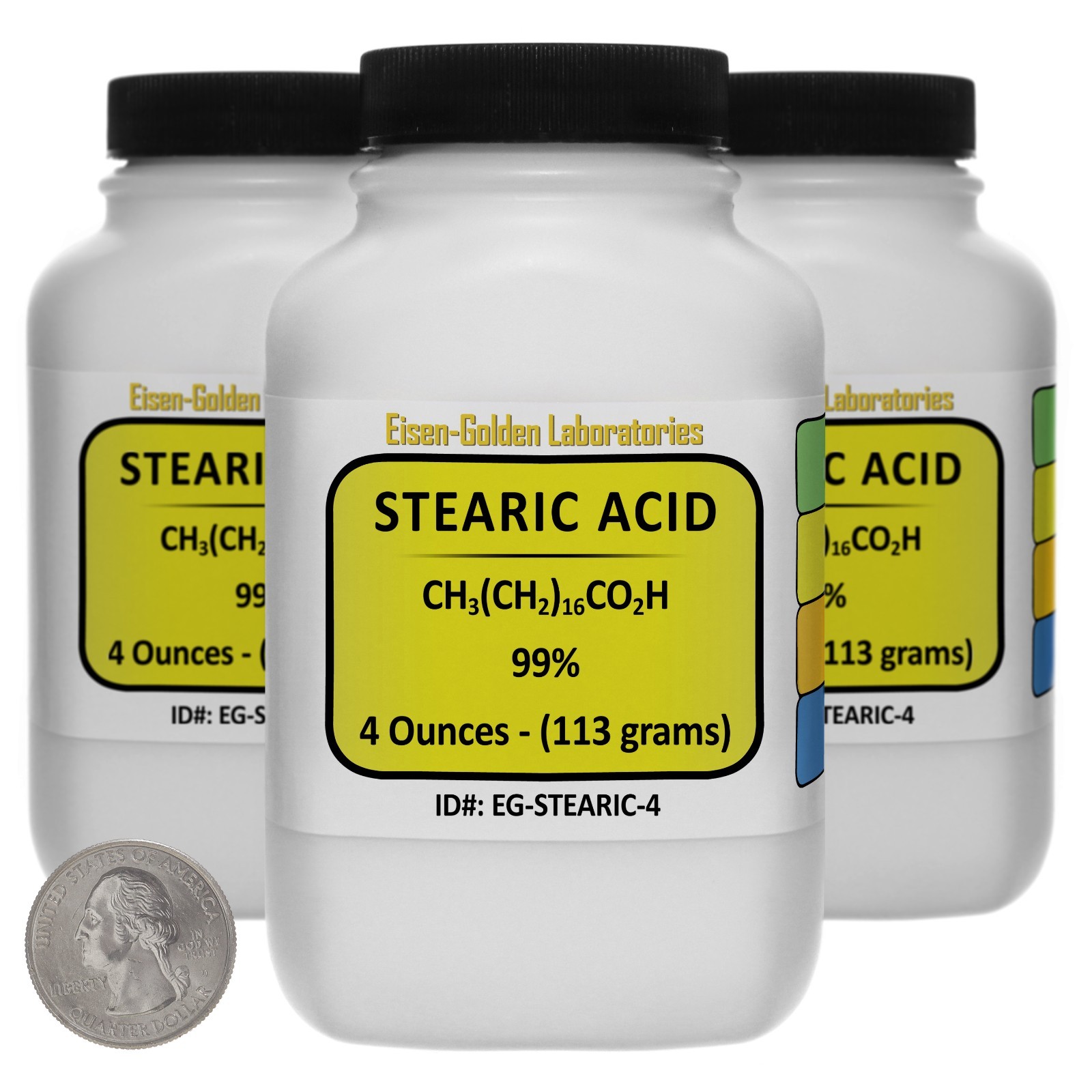 Stearic Acid [C18H36O2] 99% ACS Grade Flakes 12 Oz in Three Plastic Bottles USA