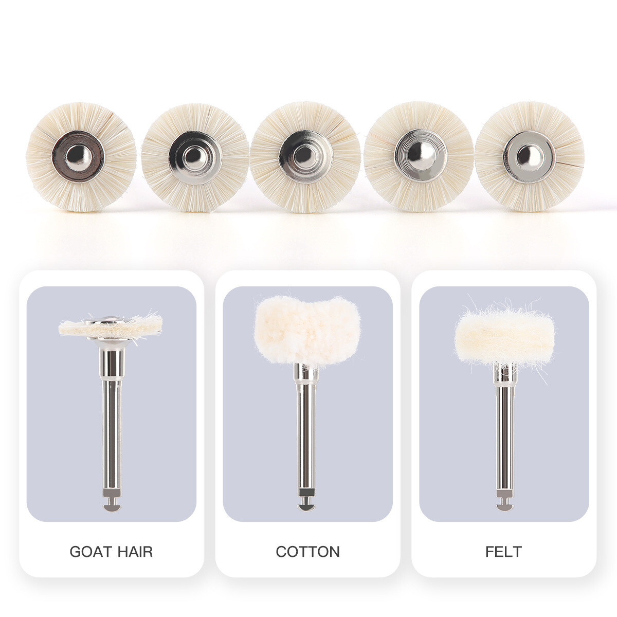Dental Polishing Brush Wheel RA 2.35mm White Goat Hair/Felt/Cotton 5pcs/pack