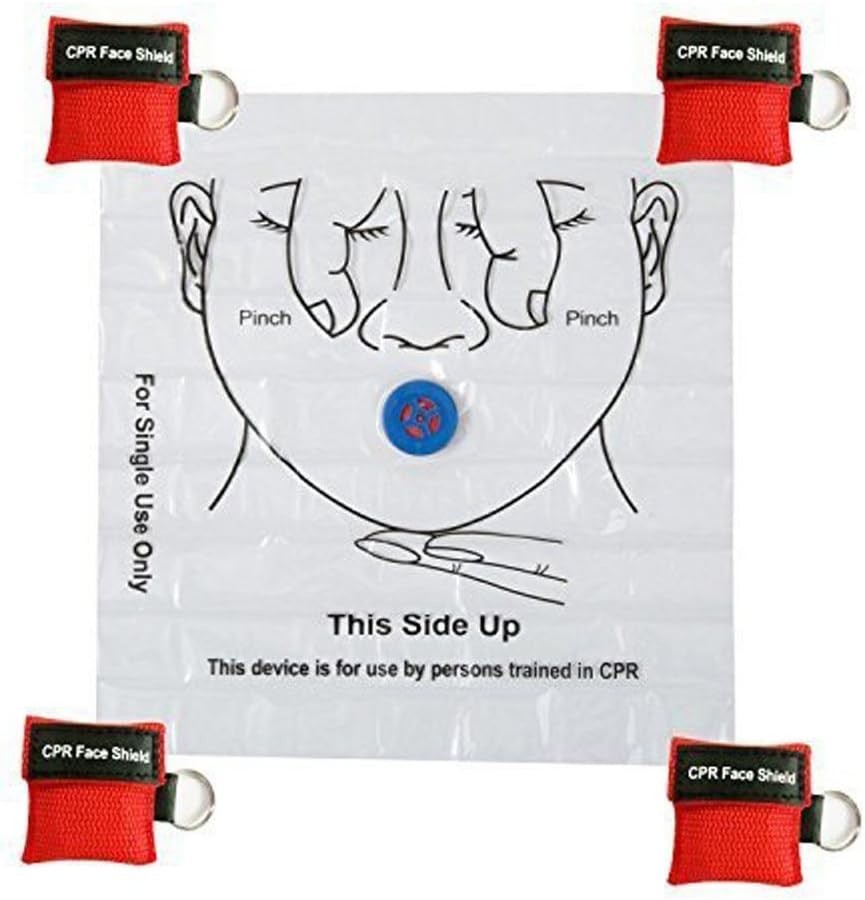 25pcs CPR Face Shield Mask Keychain Red