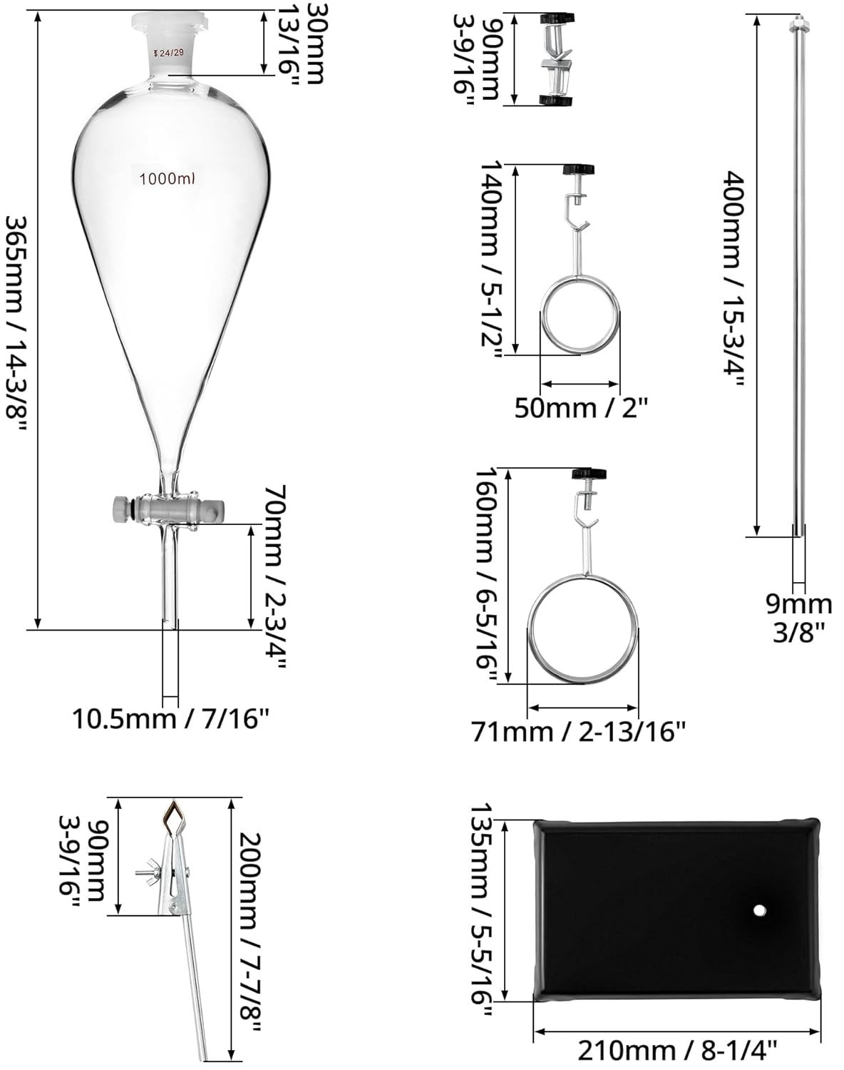 Complete Laboratory Titration Setup: 1000ml Funnel and Heavy Duty Support Rack