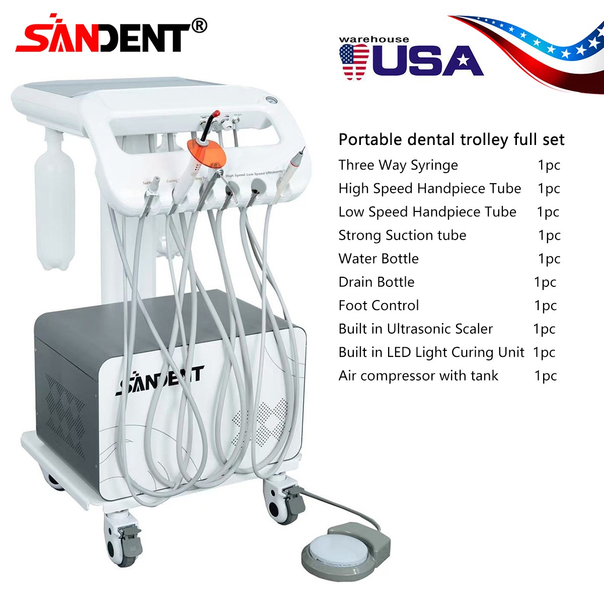 Portable Dental Delivery Unit Syringe Suction Turbine With Air Compressor 4Hole
