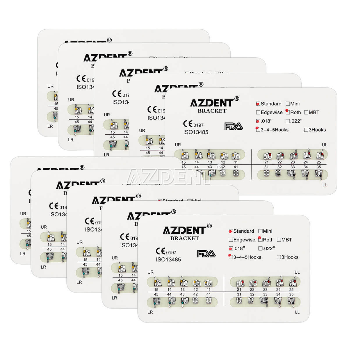 AZDENT Dental Orthodontic Metal Brackets Braces Standard Roth.018 Hooks 3-4-5