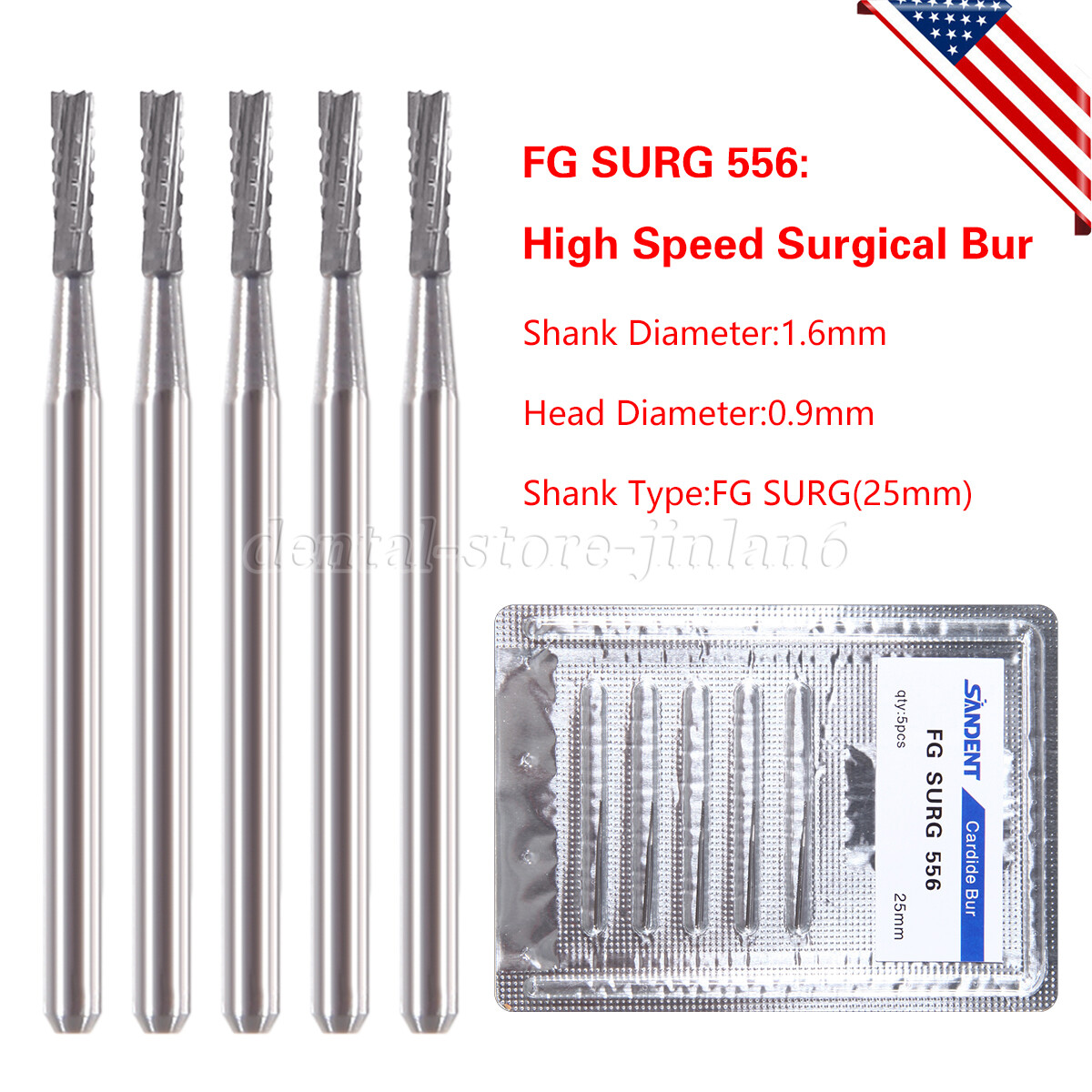 SANDENT Dental Burs Carbide Surgical High Speed FG SURG 556