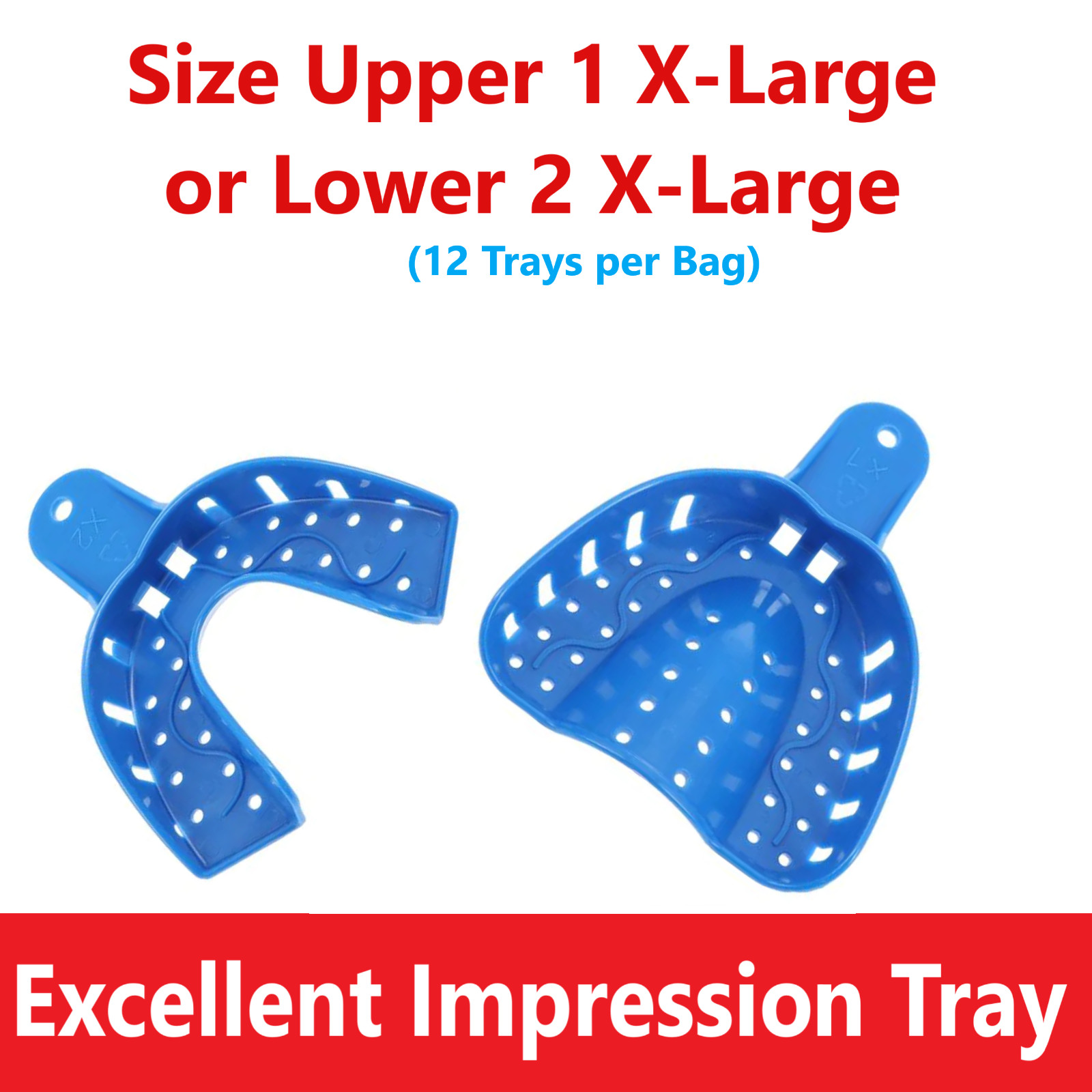 Dental Impression Trays Perforated Plastic X-Large Upper or X-Large Lower, 12/Bg