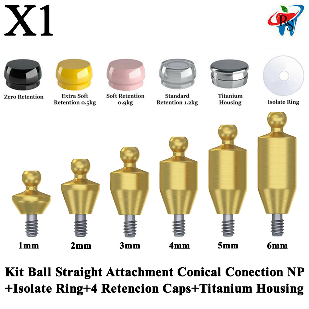 1x Kit Dental Straight Ball Attachment Conical NP Retention Caps Housing Ring
