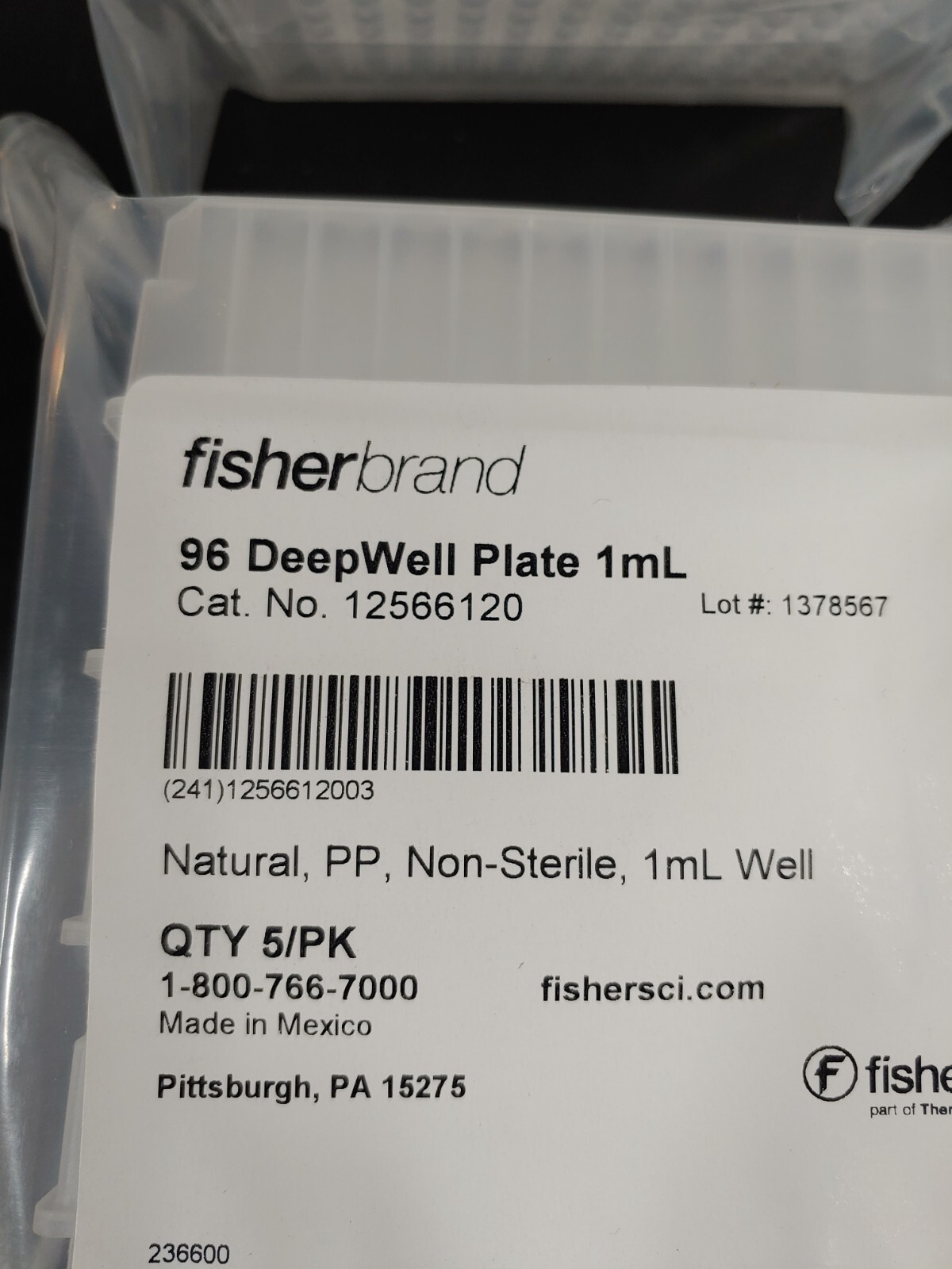 Lot of 6 FISHERBRAND 12566120 96 DeepWell Plate 1mL 5/PK 30pcs