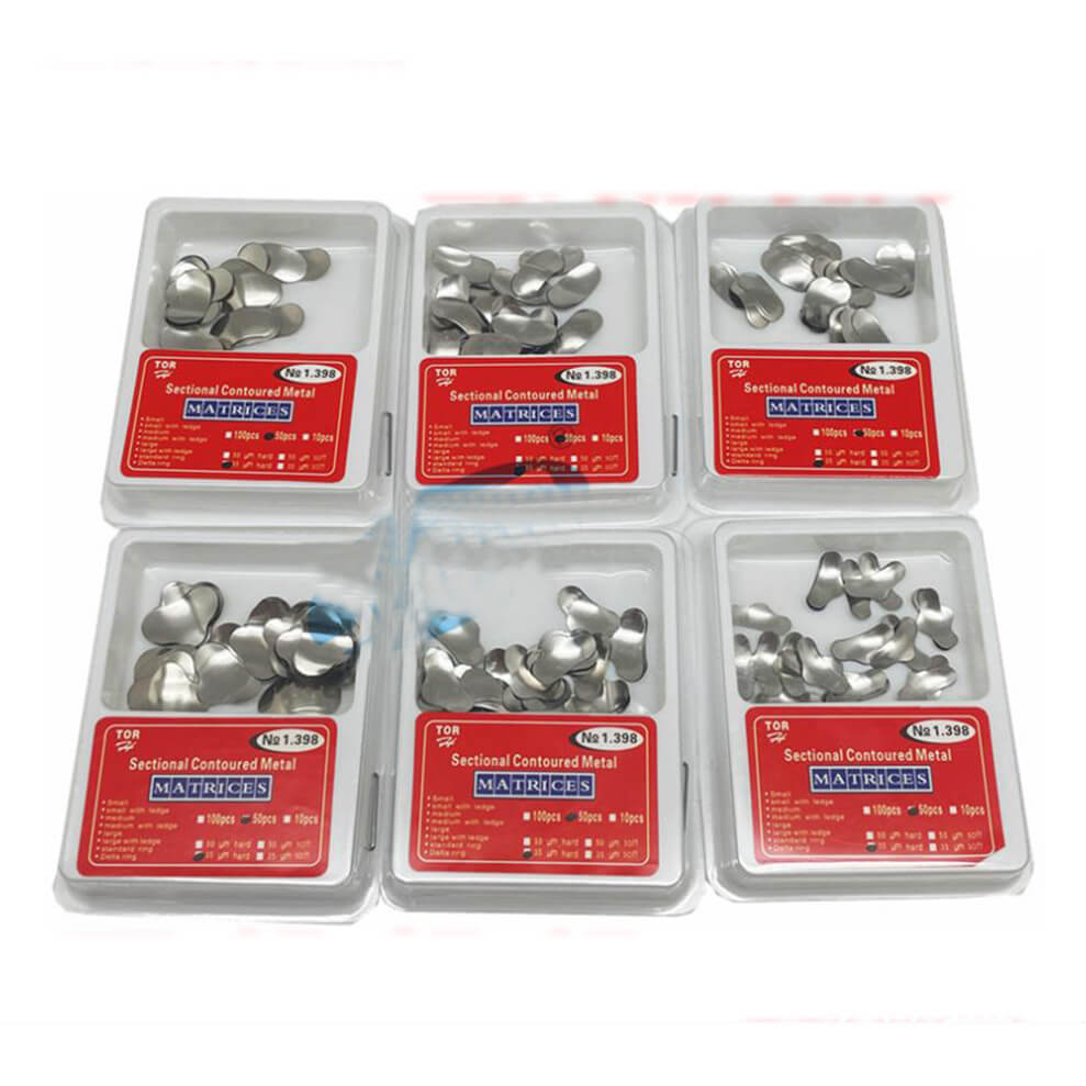 50pcs Dental Matrix Sectional Contoured Metal Matrices Band 3.5um 1.398 6 sizes