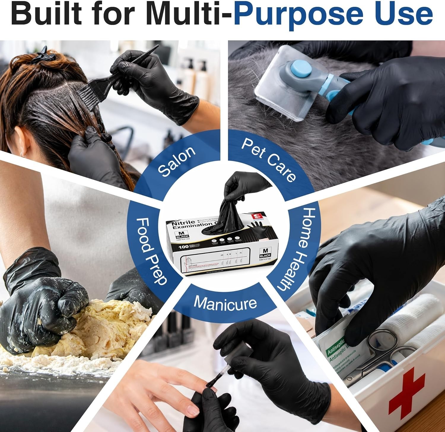 Hypoallergenic Black Nitrile Gloves – Durable, Waterproof & Versatile, 100 Count