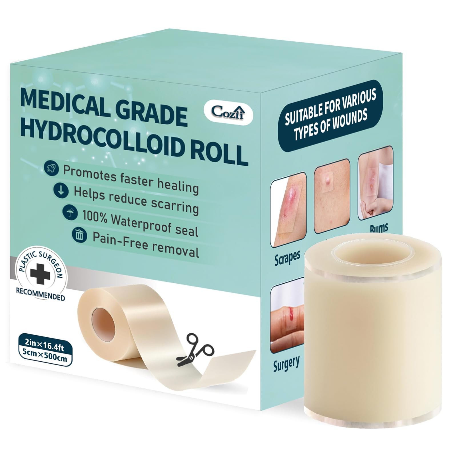 Hydrocolloid Roll for Wound Care, 2in x 16ft 2in*16ft, Transparent