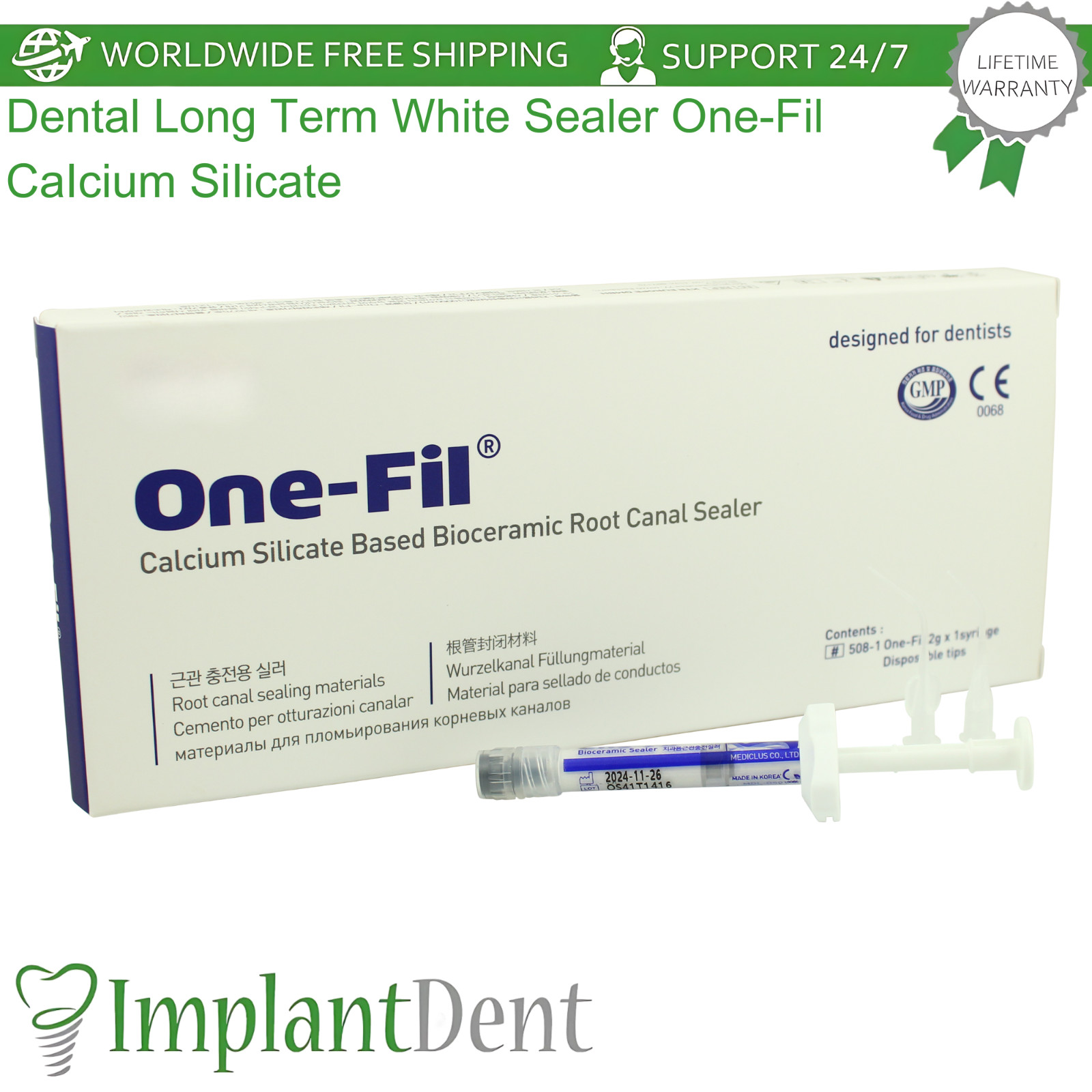 Dental Long Term White Sealer One-Fil CaIcium SiIicate 2g Tube With Mixing Tips