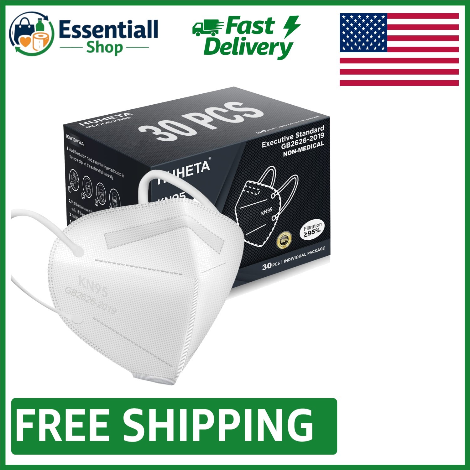 KN95 Face Masks (30 Pack) – Individually Wrapped 5-Ply Protection Against PM2.5