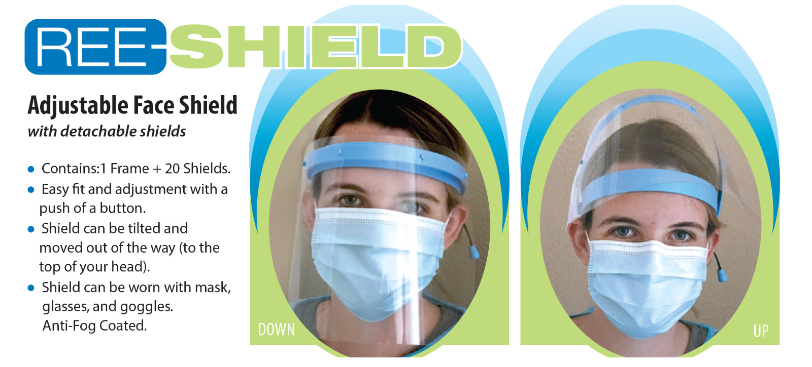 Adjustable Face Shield with Anti Fog Clear Film 1Box (1 Frame + 20 Shields)