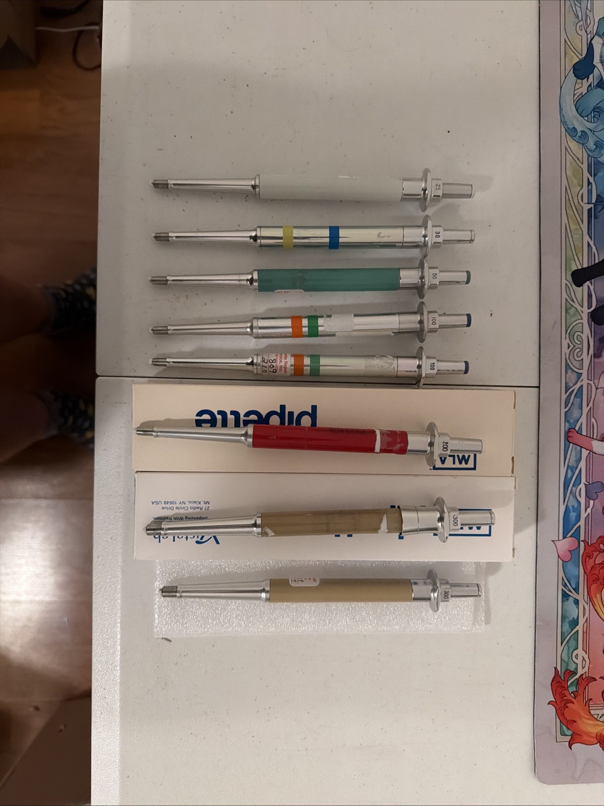 8 MLA Vista Volume Pipettes 25ul 30ul 50ul 100ul(2) 200ul 300ul(2)