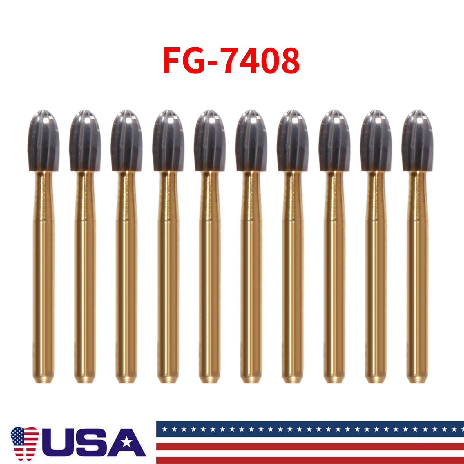 Dental Tungsten Carbide Burs Trimming & Finishing Egg Football FG 7408 10Pcs