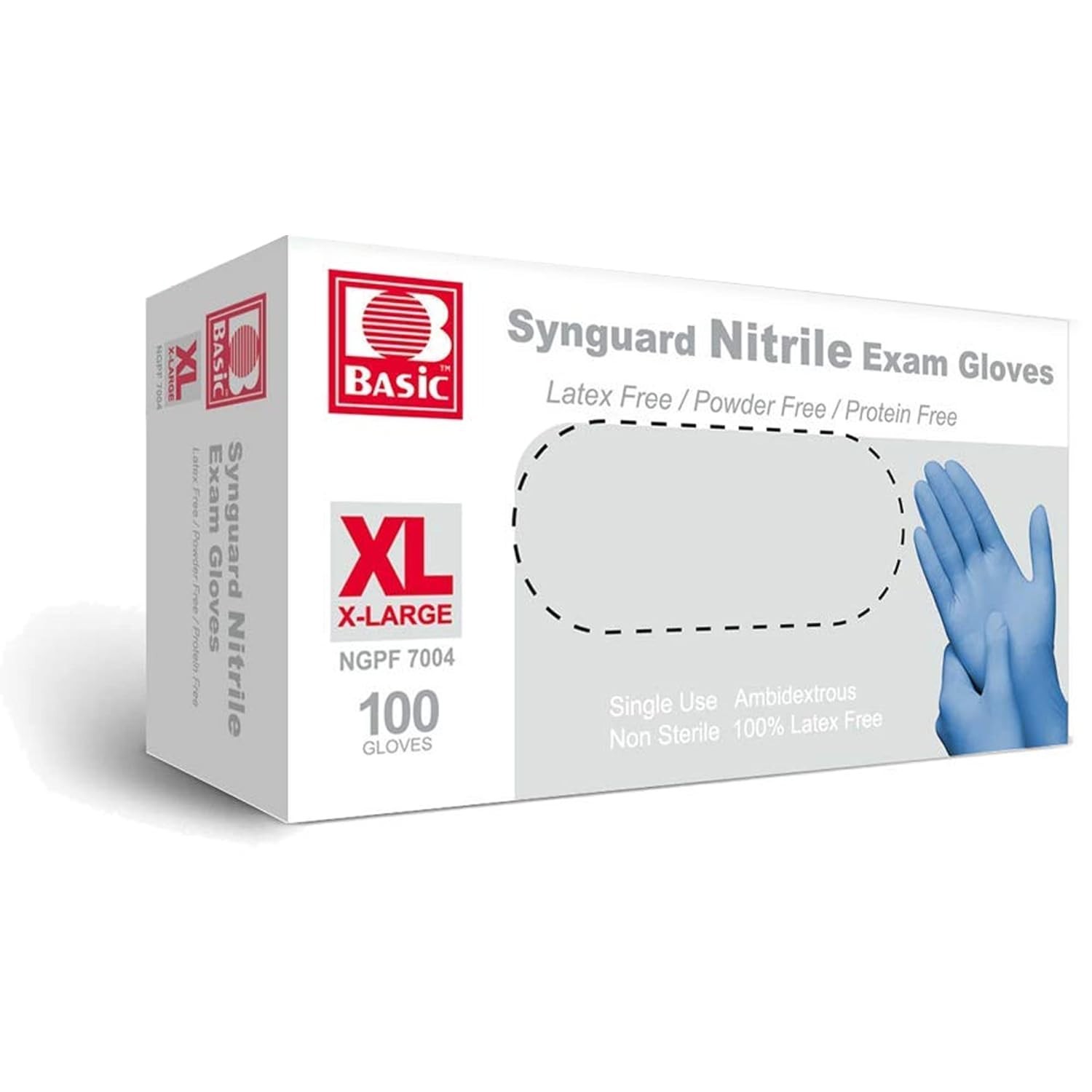 Basic Medical Synguard Blue Nitrile Exam Gloves X-Large Latex Powder Free 100ct