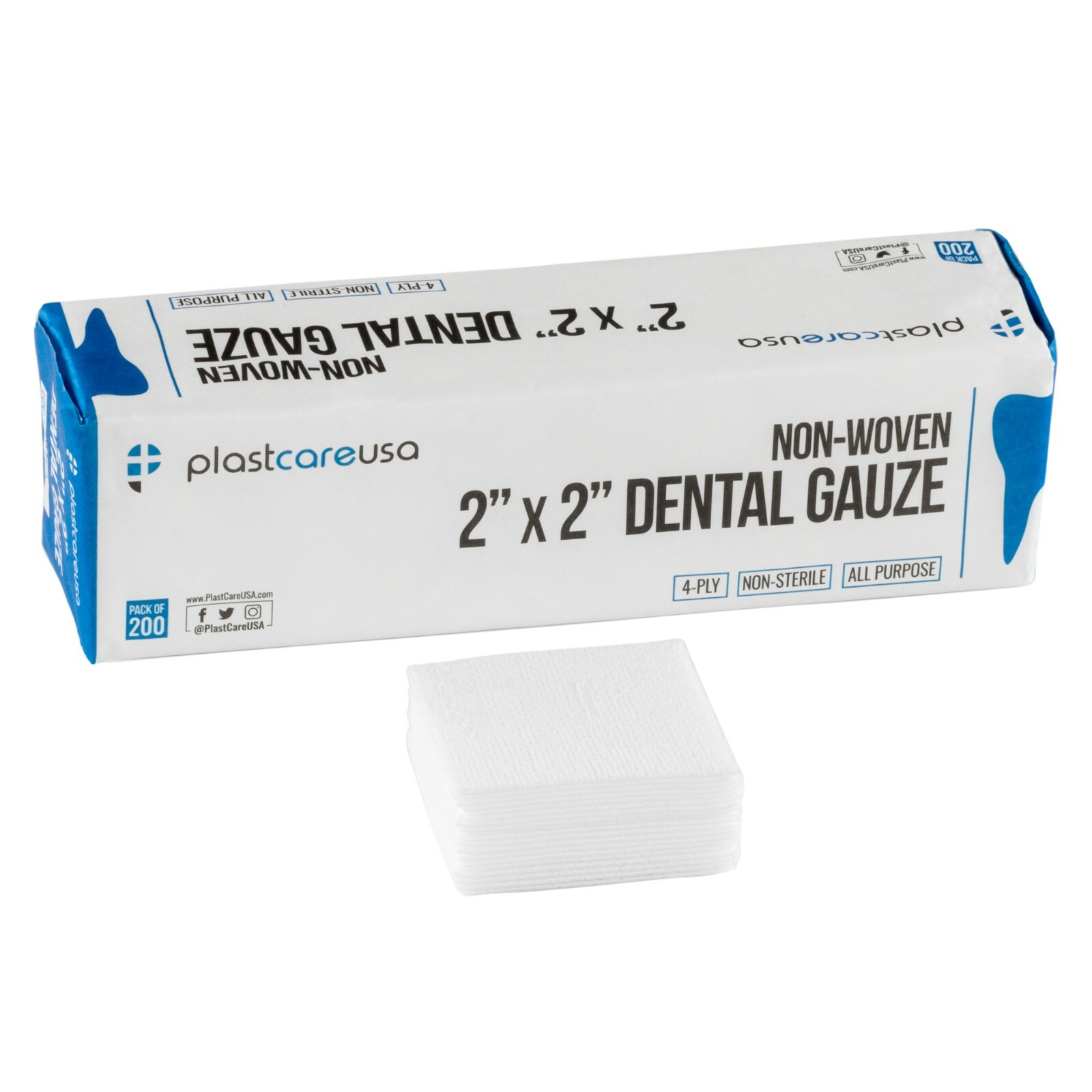 4000 2×2 Non Woven Sponges 4-Ply, Non-Sterile Cotton Dental Gauze Bandage