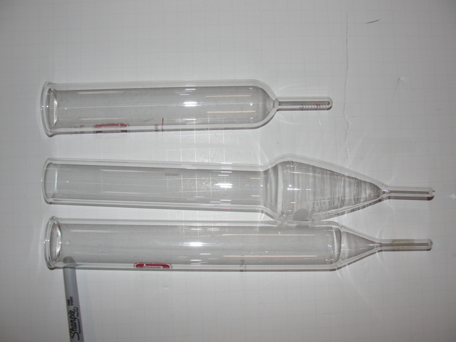 3 Concentrator concentration Tubes Pyrex 8220 100ml lab glass rare Made in USA