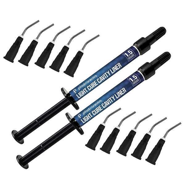 plastcareusa Light Cure Cavity Liner, 2x 1.5g Syringes, 10 Tips