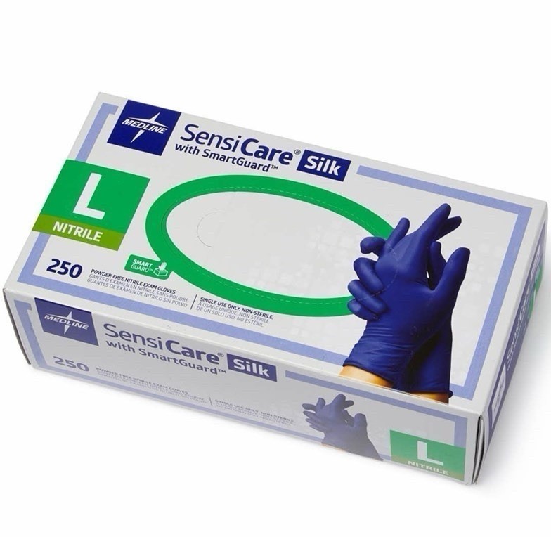 Medline SensiCare Silk Nitrile Gloves Case 2500, L Size, Not For Medical Use.
