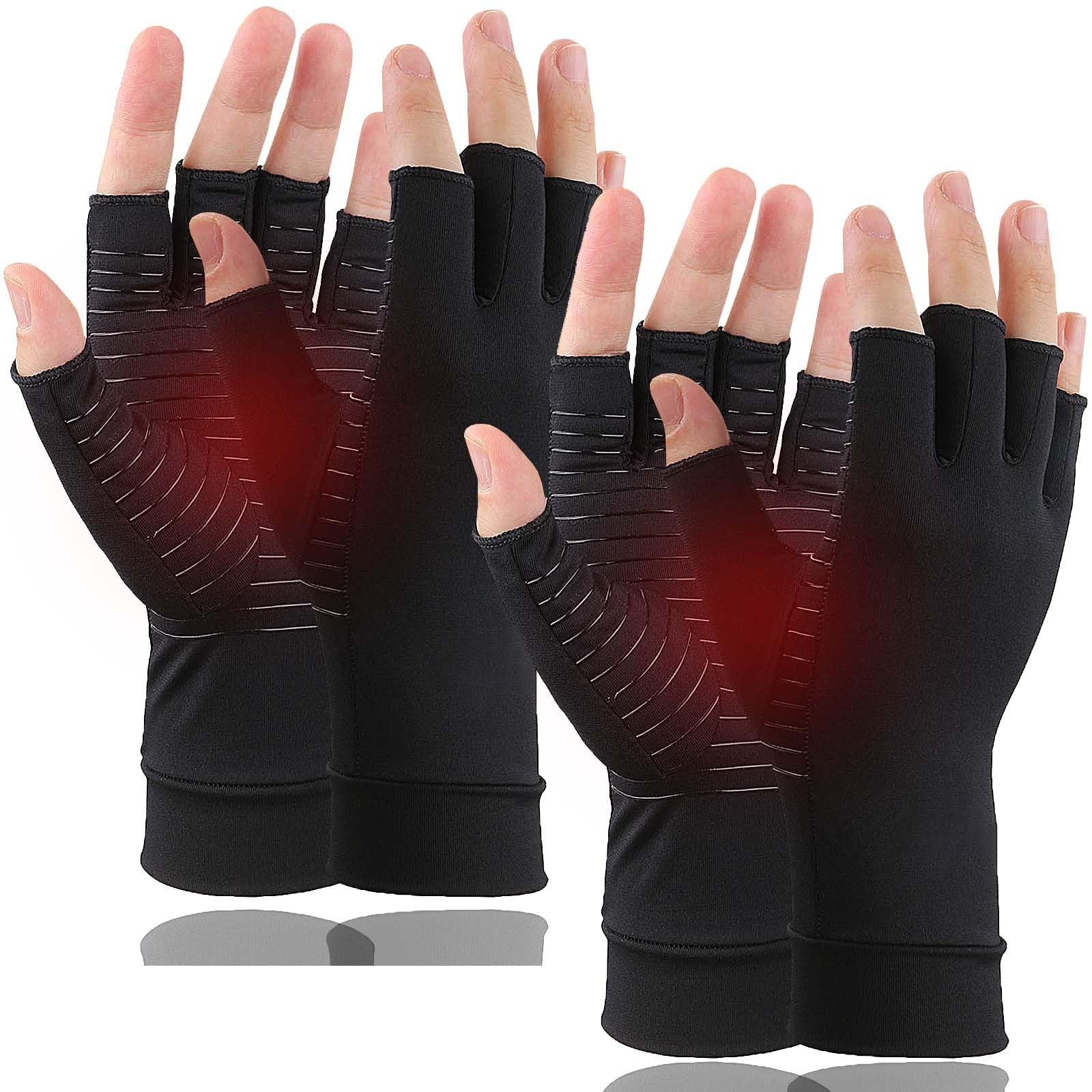 Tiny Chou 2 Pairs Copper Arthritis Gloves Fingerless Compression Gloves For Men
