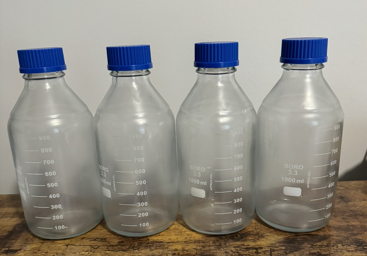 4 Pack Wheaton 1000 mL Media Storage Bottle Plastisol Coated GL45 Autoclave Safe
