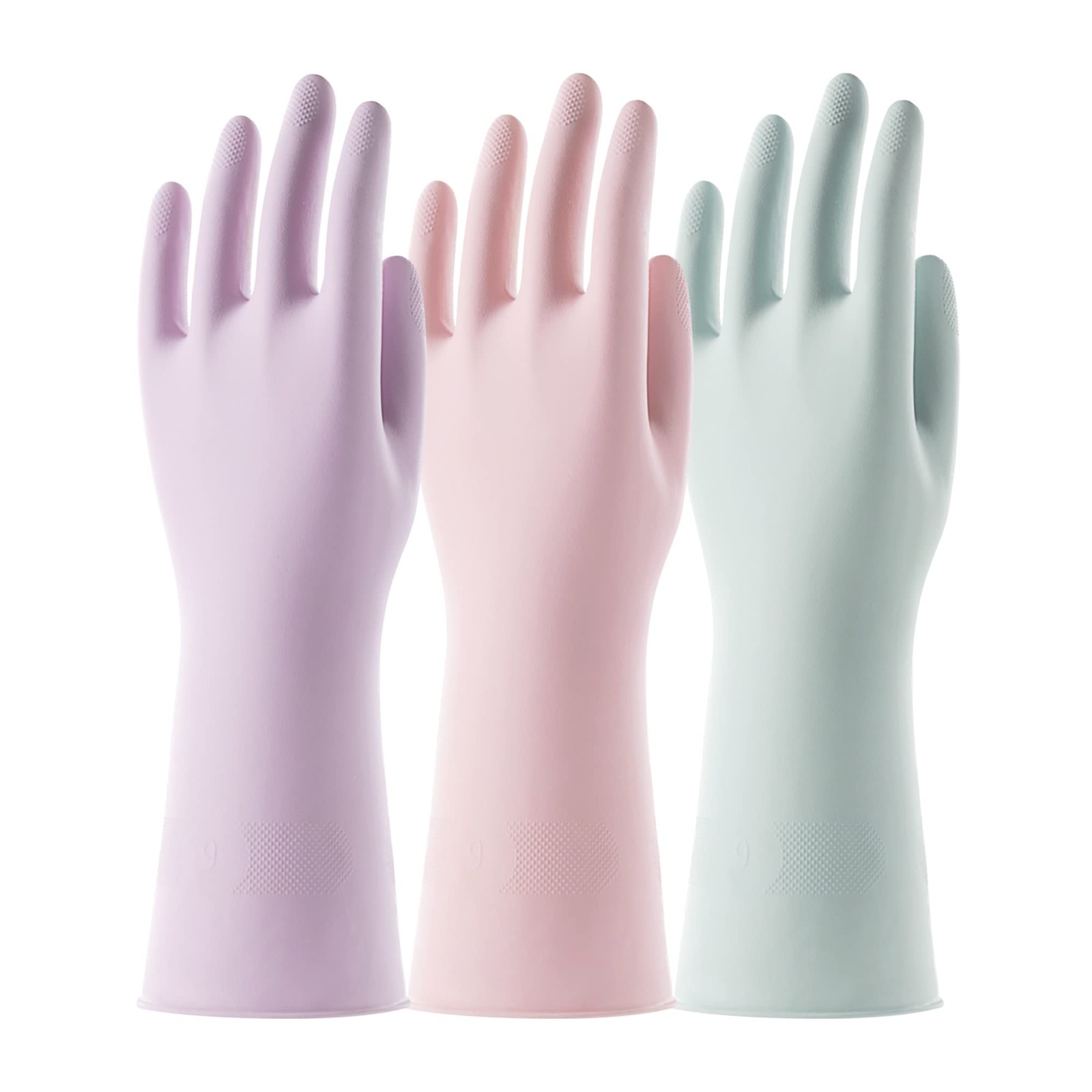 3 Pairs Colorful Household Gloves with Cotton Liner & Nonslip Grip, Water Res…