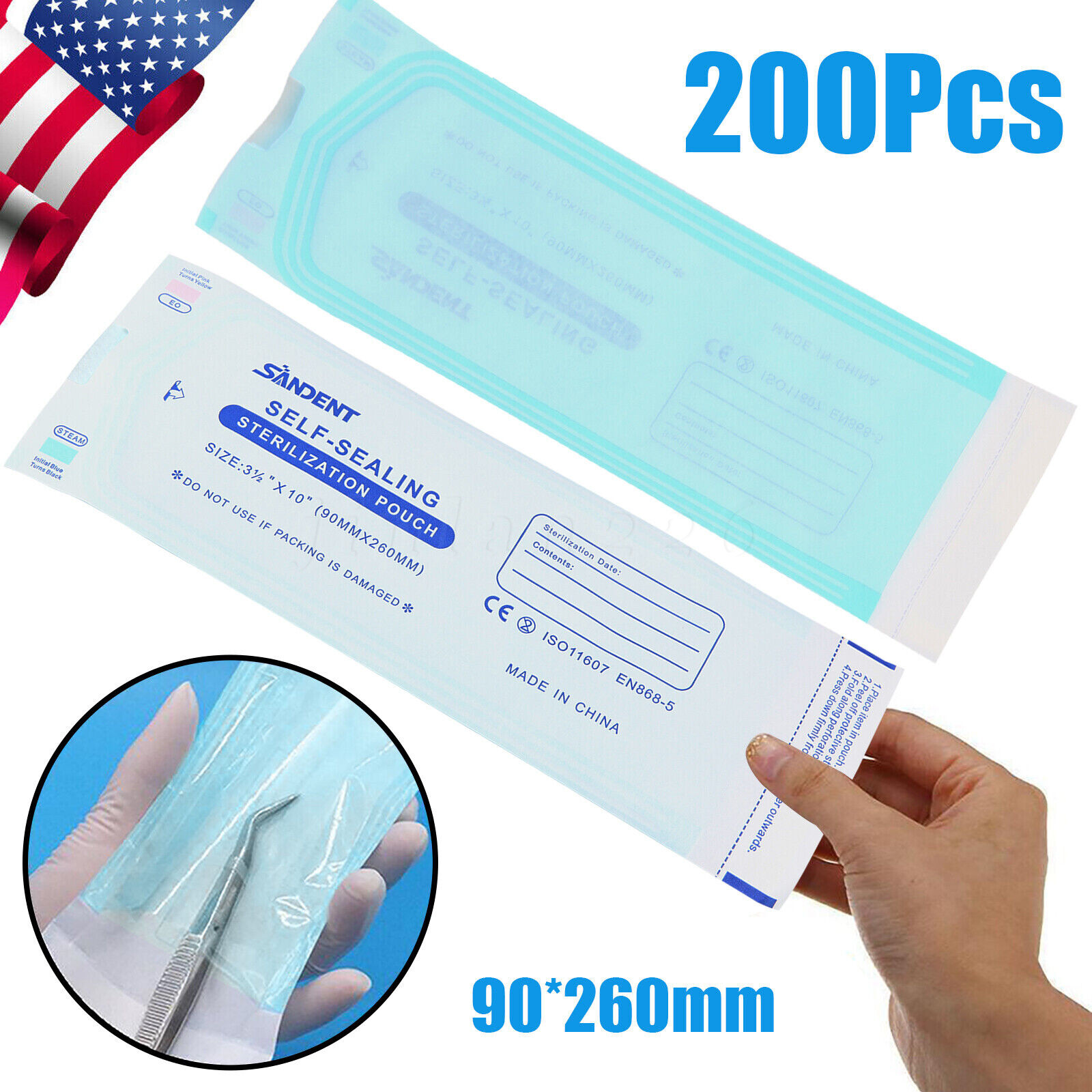 200Bags Sterilization Pouches Dental Medical Self Seal Pouch Bag 3.5″ x 10″
