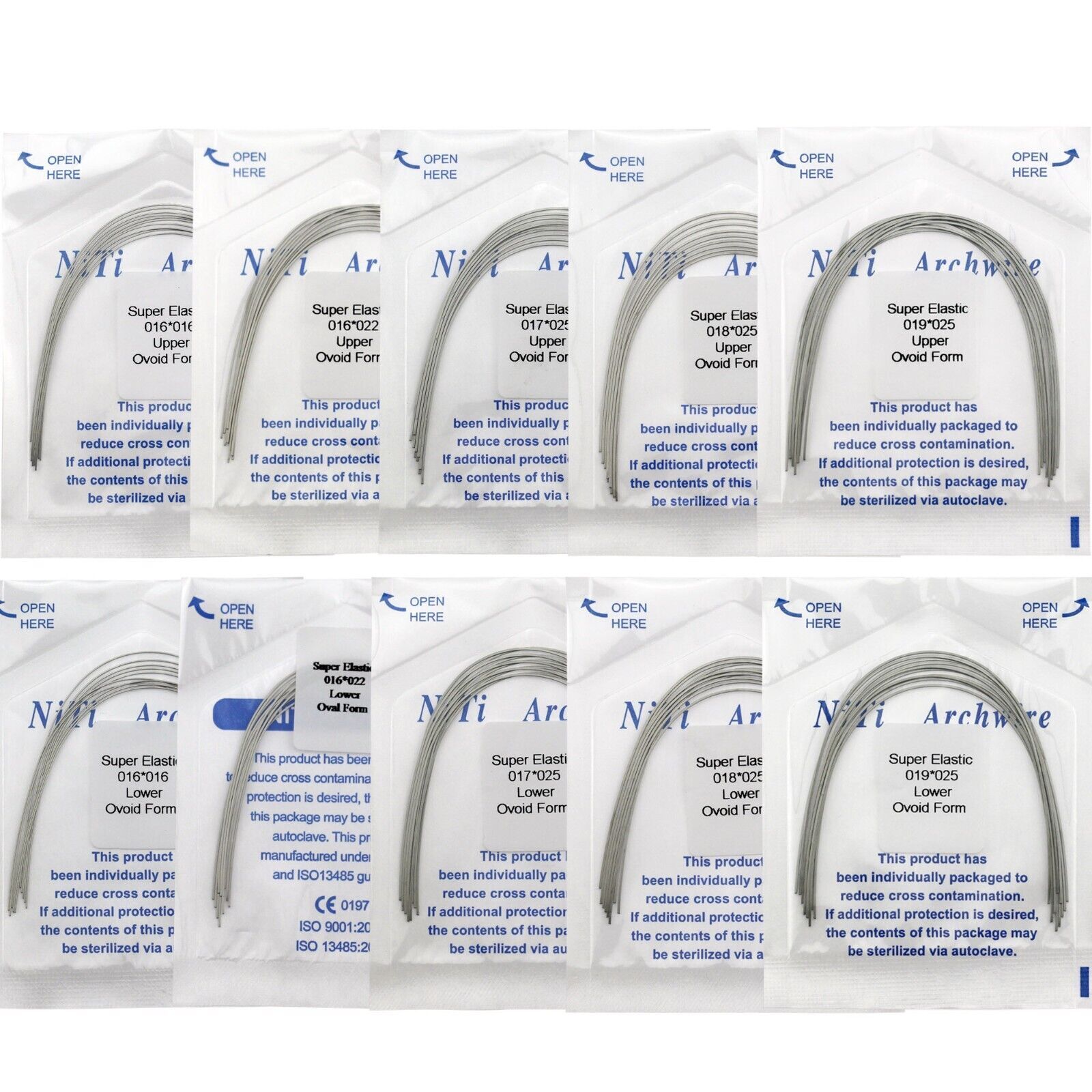 10 Packs Dental Niti Super Elastic Ovoid Form Arch Wire Rectangular Upper/Lower