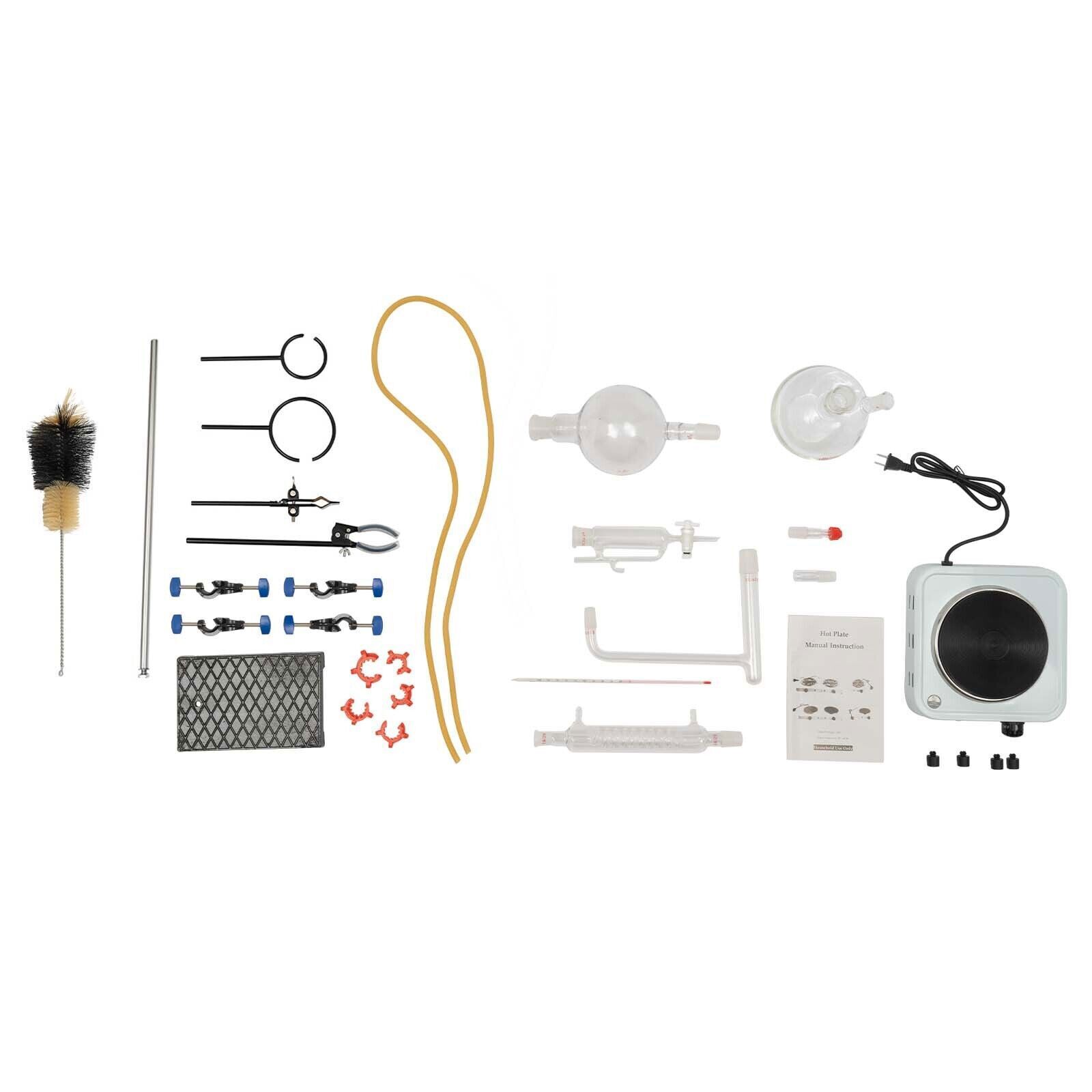 Organic Chemistry Lab Glassware Glass Kit Distillation Equipment Set 1000mL NEW