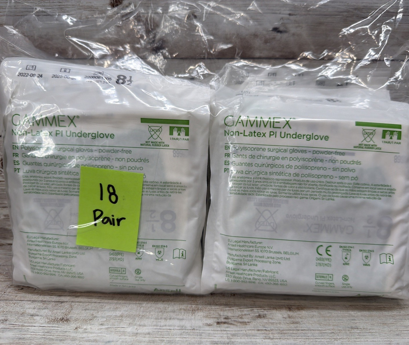 Gammex Non-Latex PI Underglove Sterile PI-Kare *18 Pair* Size 8.5 *See Date*6-25