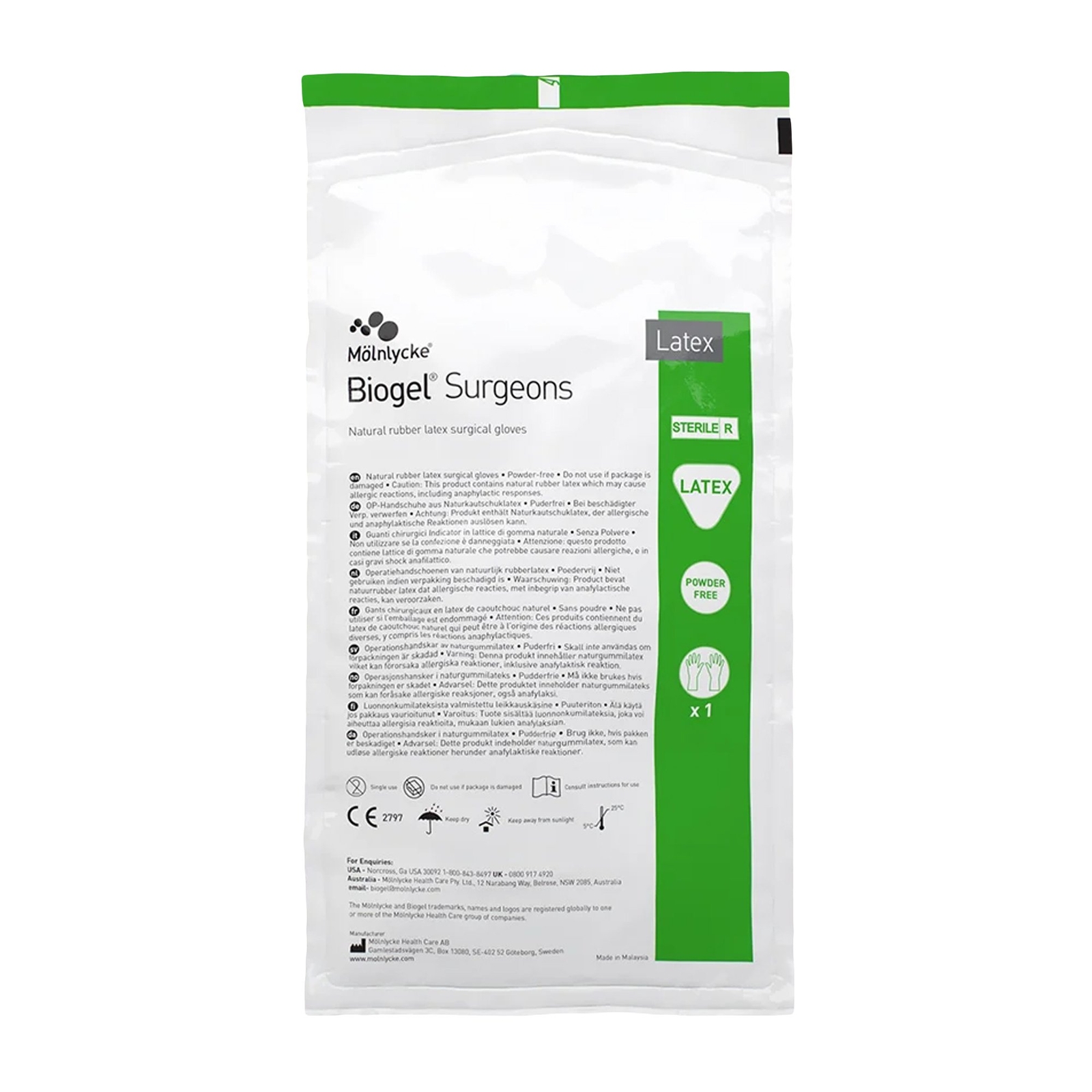 Biogel Surgeons Latex Surgical Glove Standard Cuff Length SIZE 7.5 50 per Box
