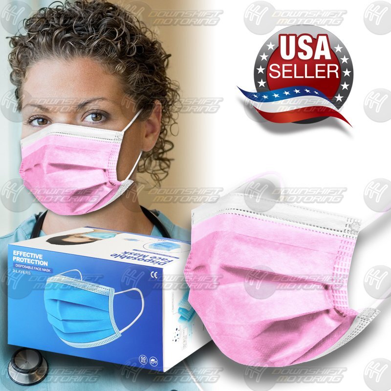 New 50 PCS PINK Face Mask Non Medical Surgical Disposable 3-Ply Mouth Cover IP