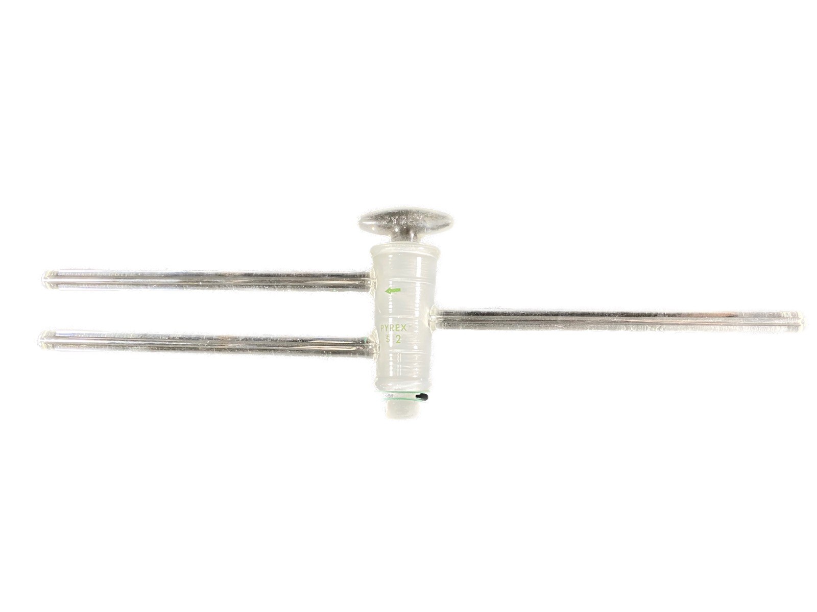 Pyrex Glass Vacuum Stopcock 1mm Double Oblique Bore 260mm Length 3mm O.D. Stem