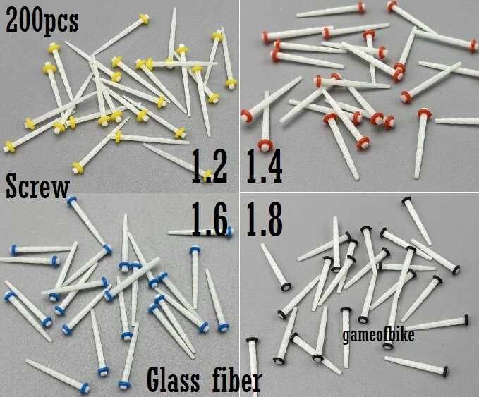 200 Dental Endodontic Glass Fiber Post screw Root Canal Pins Core Crown Build-Up
