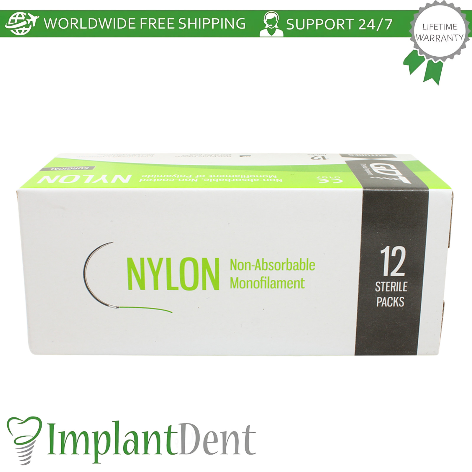 Mon0fiIament Nylon Dental Thread SteriIe 75cm 12pcs 3/8 Circle 20.0mm Reverse