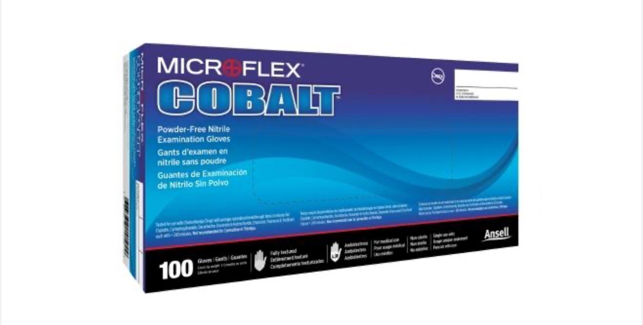 Ansell Microflex Cobalt Nitrile Exam Gloves 9.5 In, Blue 4 Mil Size: L (100 CT)