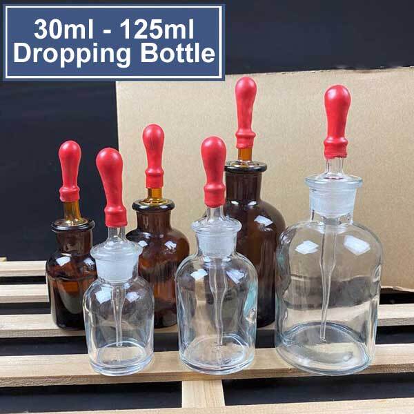 30ml – 125ml Transparent Reagent Bottle w/ Dropper Chemistry Dropping Bottles