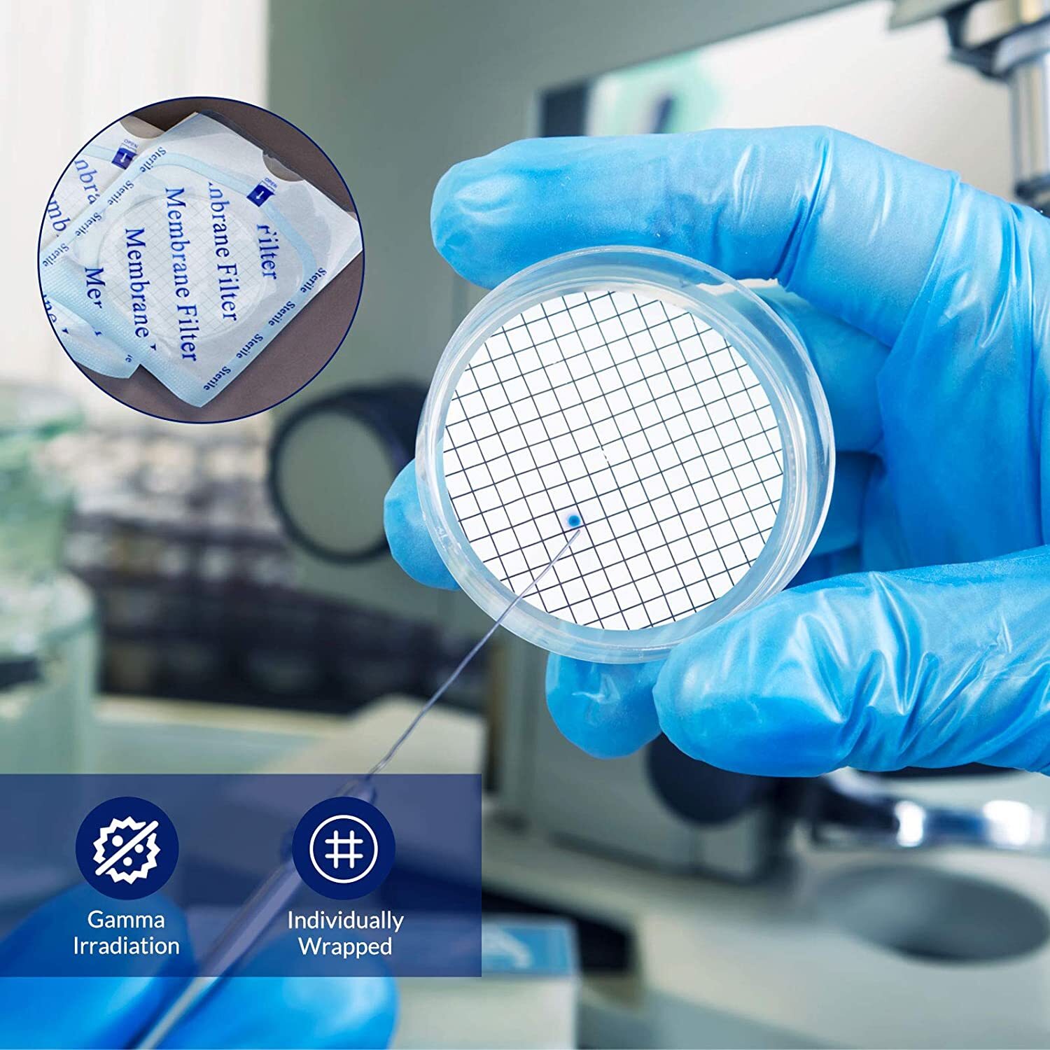 Lab MCE Membrane Filter Discs,Mixed Cellulose Esters 0.45um,47mm Sterile,Gridded
