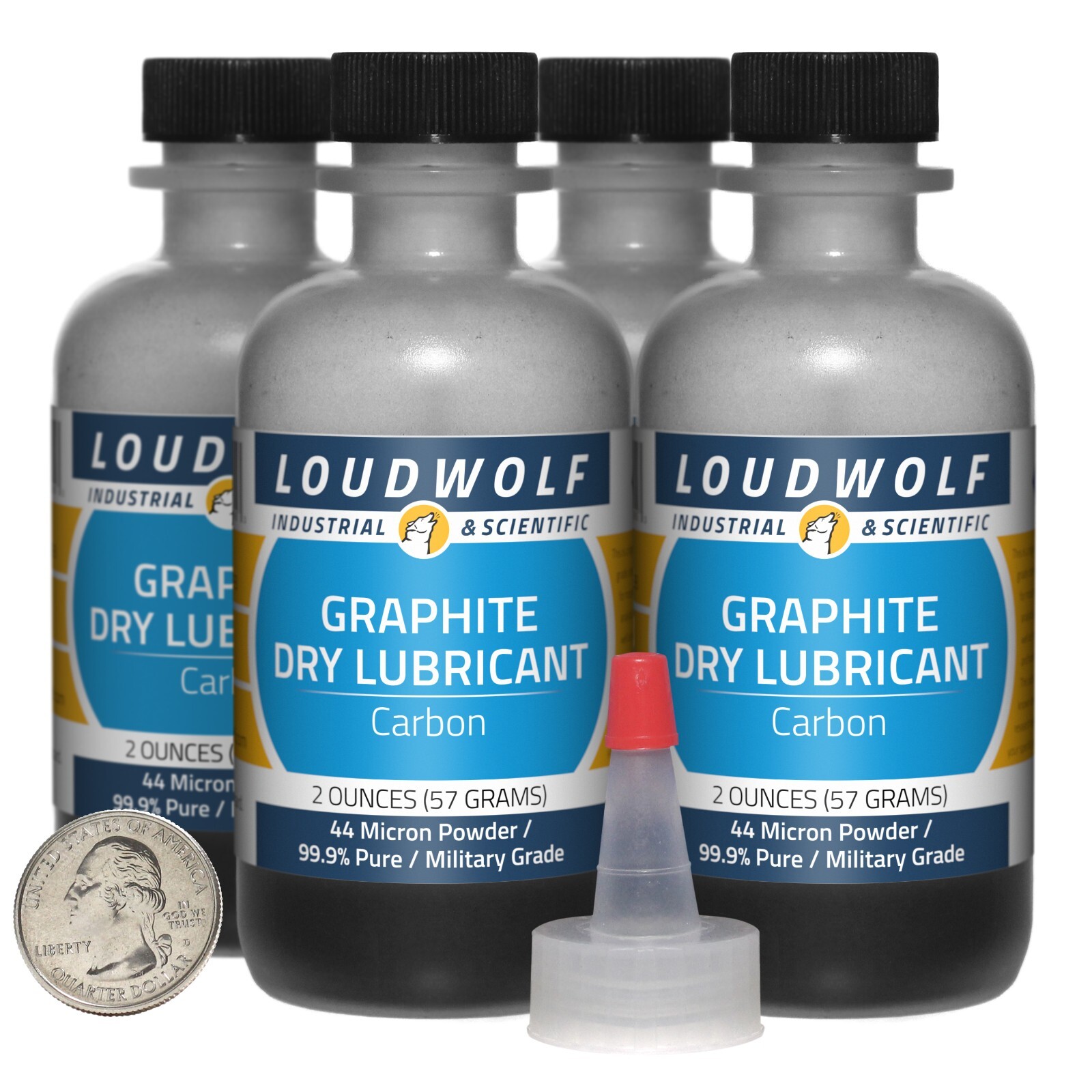 Graphite / 8 Ounces / 4 Bottles / 99.9% Pure Military Grade / 44 Micron Powder