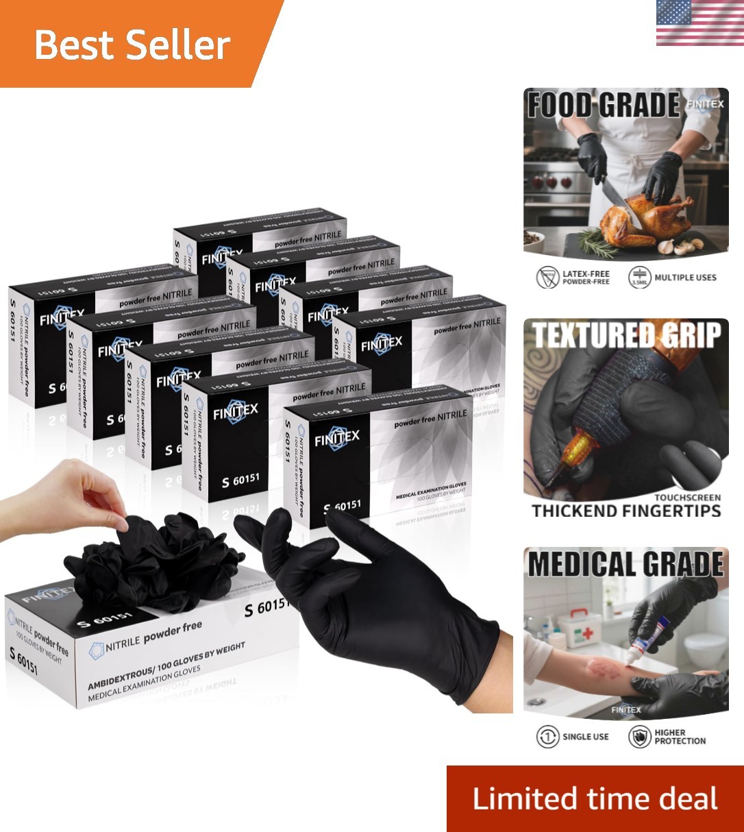 Black Nitrile Disposable Gloves, Exam Gloves, Powder-free, Latex-free, 3mil, …