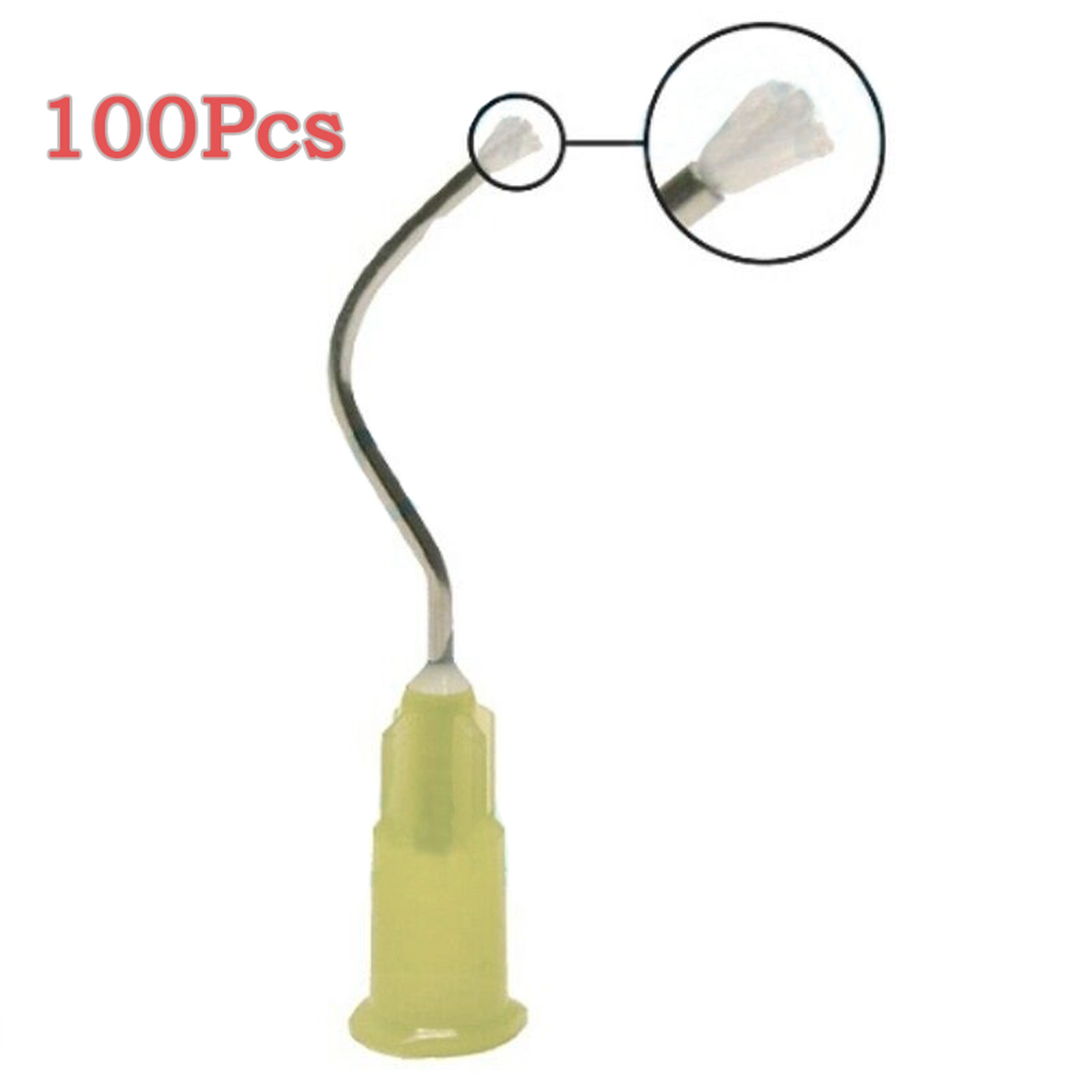 100Pc Dental Infusor Applicator Delivery Tips Pre-Bent Metal Brush End 19G