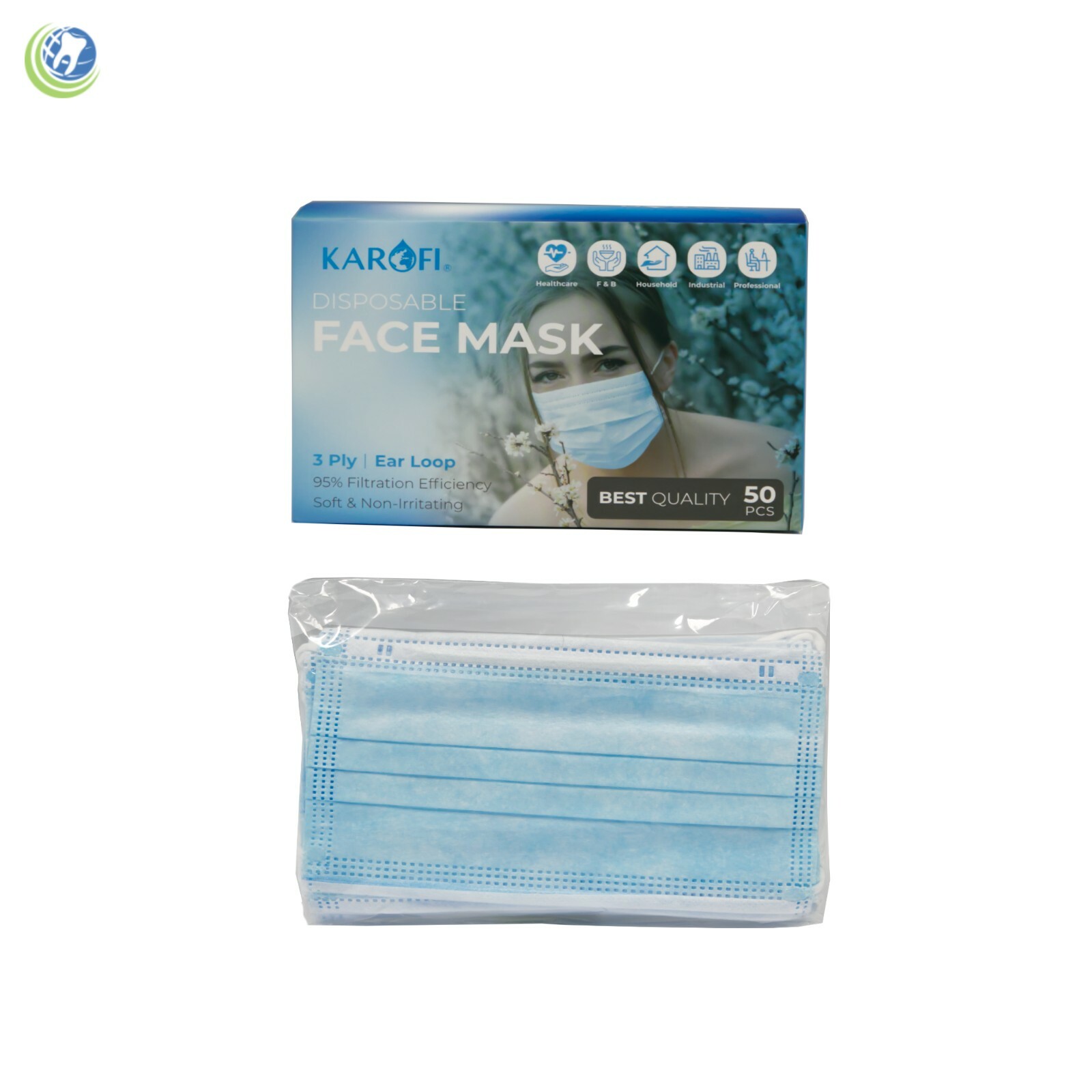 50 PCS Face 3-Ply Face Mask Non-Medical Surgical Earloop Mouth Cover 50/Box