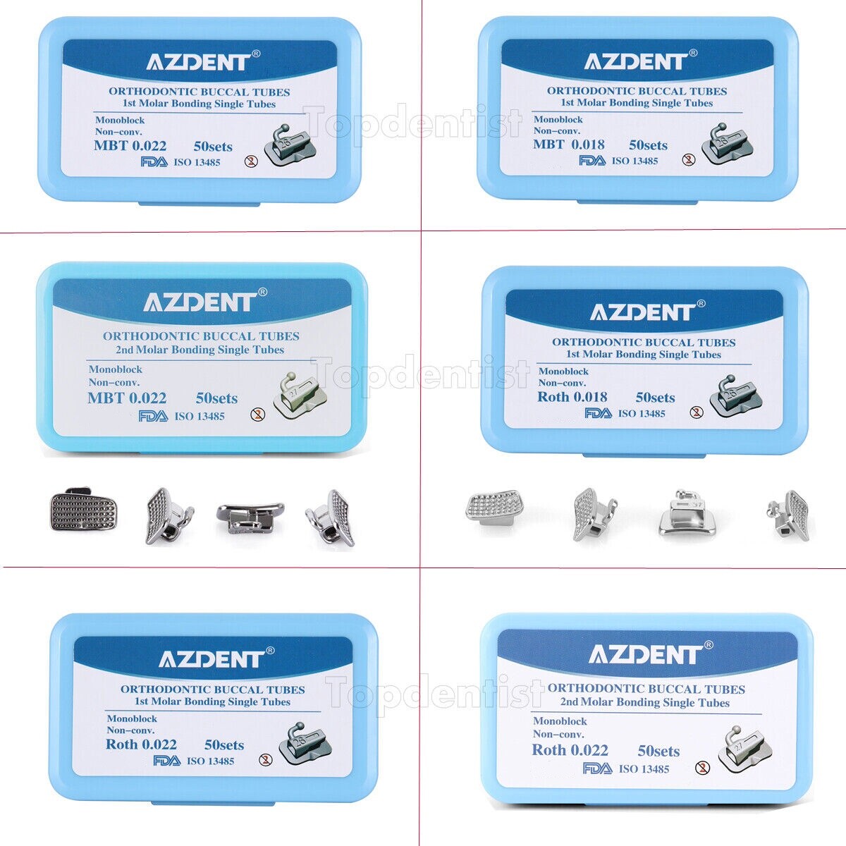 50Sets Dental Orthodontic Metal Buccal Tubes Monoblock MBT/Roth 022 1St Molar