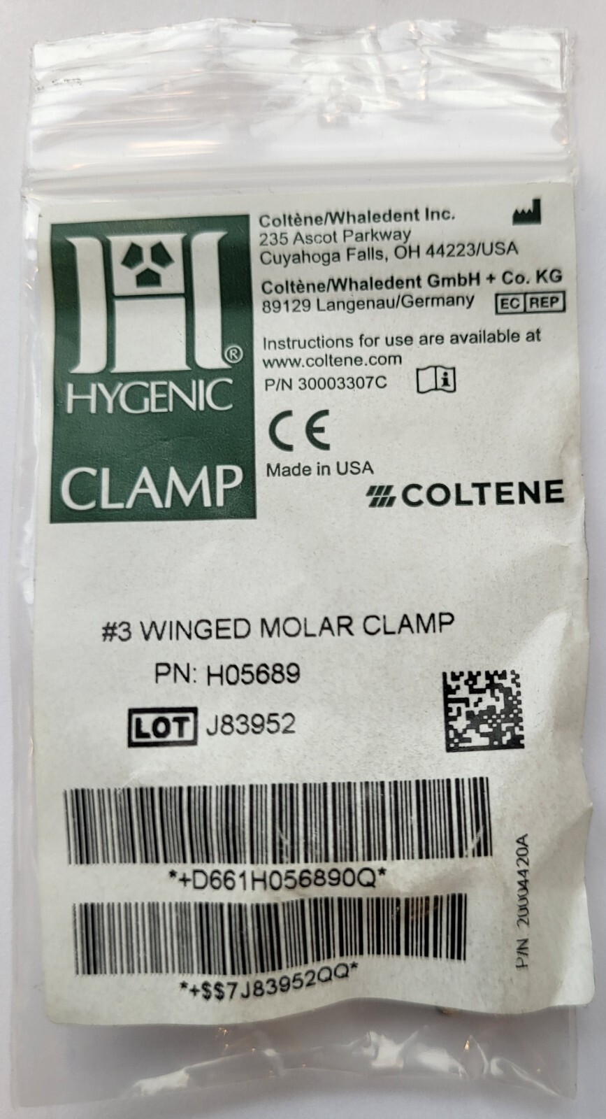 *1-Piece* Coltene Hygenic #3 Winged Molar Clamp Matte Finish H05689