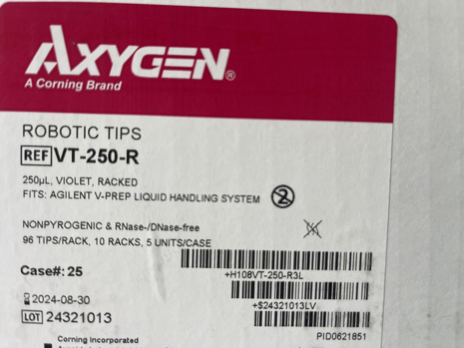 Buy one case get one FREE AXYGEN 250μL Sterile Robotic Tips Velocity VT-250-R